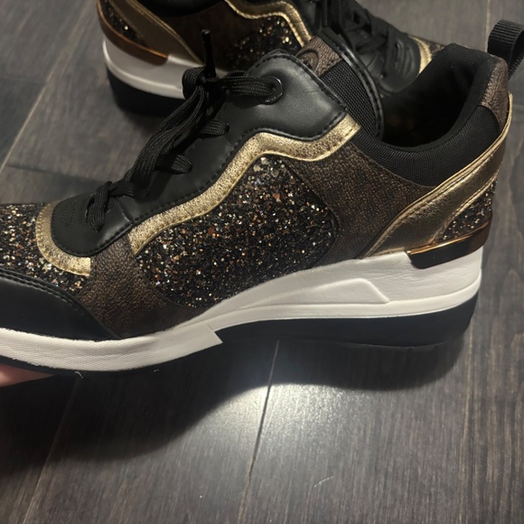 Michael Kors Brown & Gold Glitter Sneakers - Picture 3 of 4